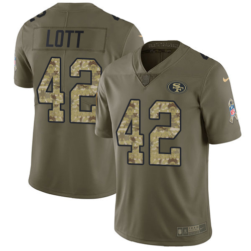 Nike 49ers #42 Ronnie Lott Olive/Camo Men's Stitched NFL Limited Salute To Service Jersey